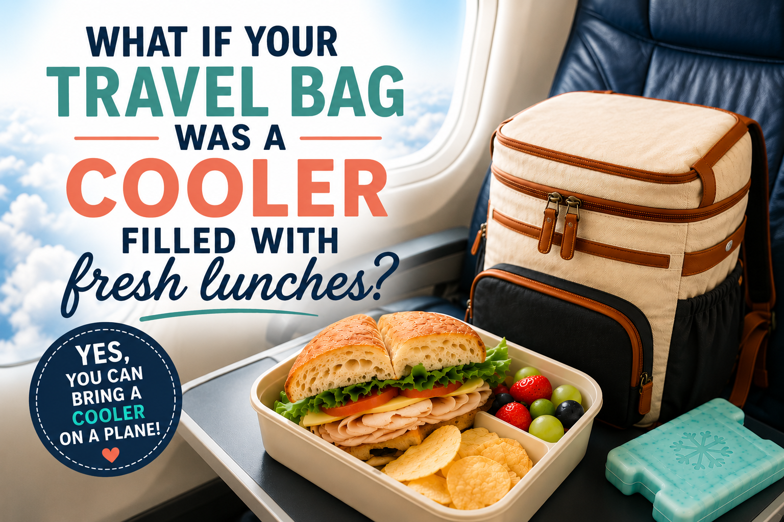 What if your travel bag was a cooler filled with fresh lunches? Learn our system for fresh airplane lunches in this blog post.